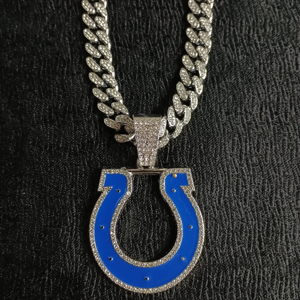 Indianapolis Colts Necklace Pendant Cuban Chain Link NFL Football Jewelry